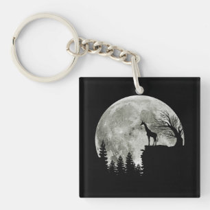 Giraffe Stand On Mountain Spooky Halloween Moon Key Ring