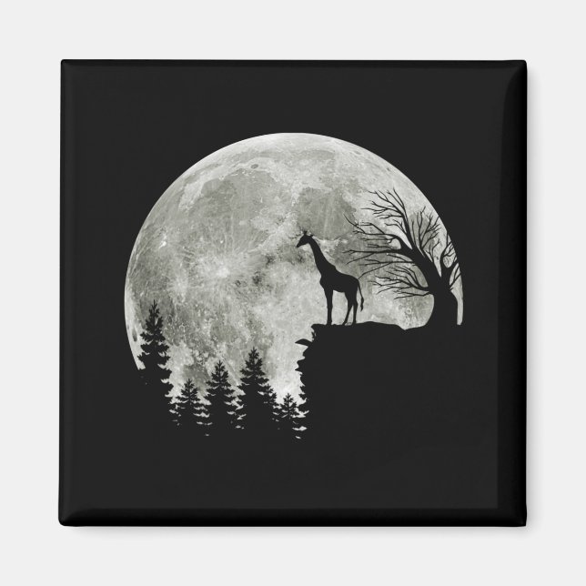 Giraffe Stand On Mountain Spooky Halloween Moon Magnet (Front)