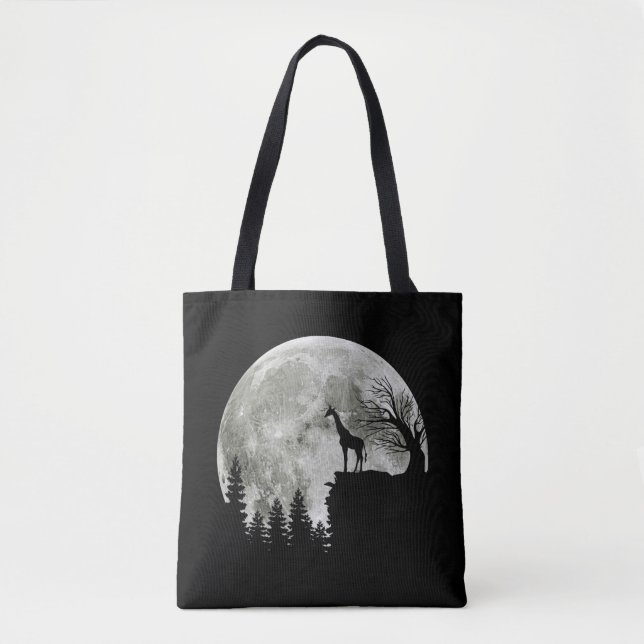 Giraffe Stand On Mountain Spooky Halloween Moon Tote Bag (Front)