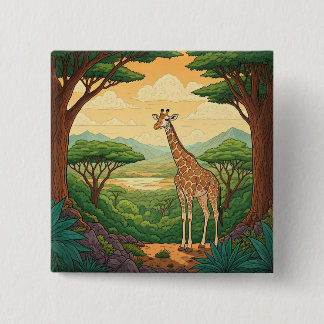 Giraffe standing in a wilderness setting 15 cm square badge