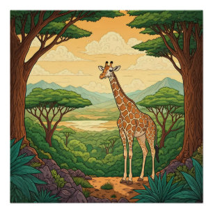 Giraffe standing in a wilderness setting poster