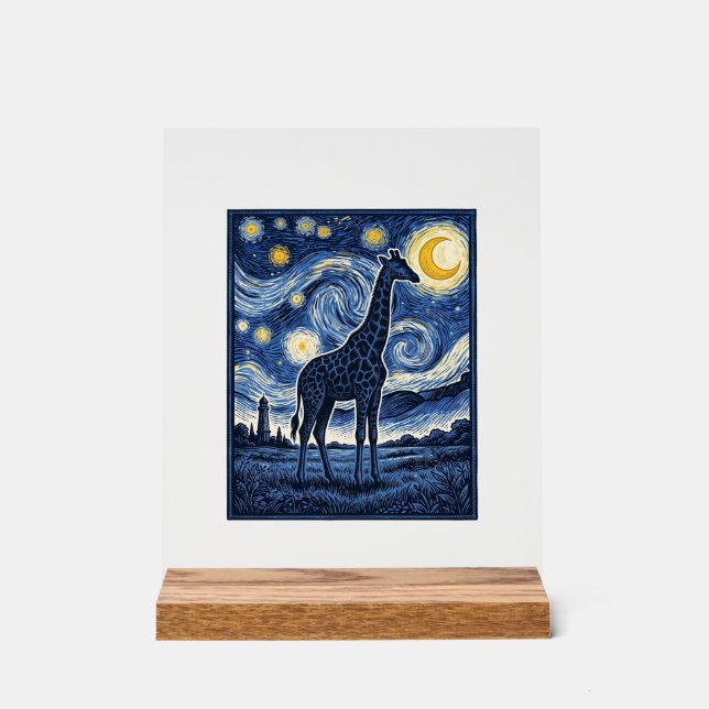 Giraffe Starry Night Vintage Acrylic Sign (Front)