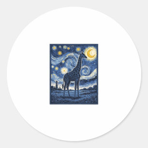 Giraffe Starry Night Vintage Classic Round Sticker