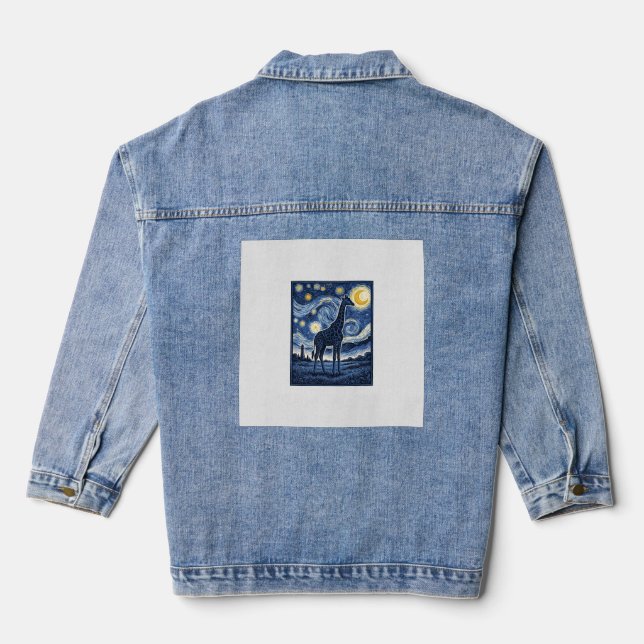 Giraffe Starry Night Vintage Denim Jacket (Back)