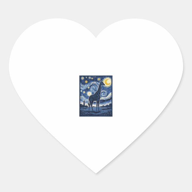 Giraffe Starry Night Vintage Heart Sticker (Front)