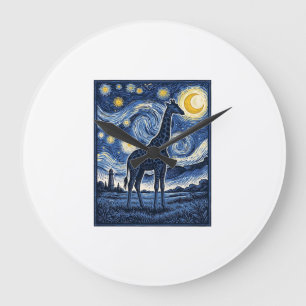 Giraffe Starry Night Vintage Large Clock