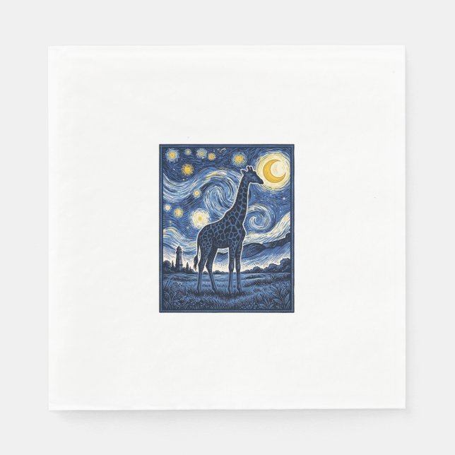 Giraffe Starry Night Vintage Napkin (Front)
