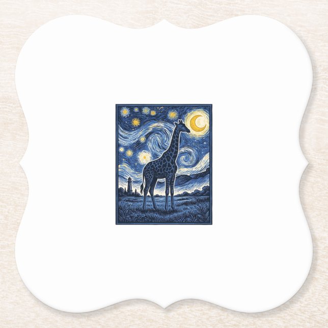 Giraffe Starry Night Vintage Paper Coaster (Front)