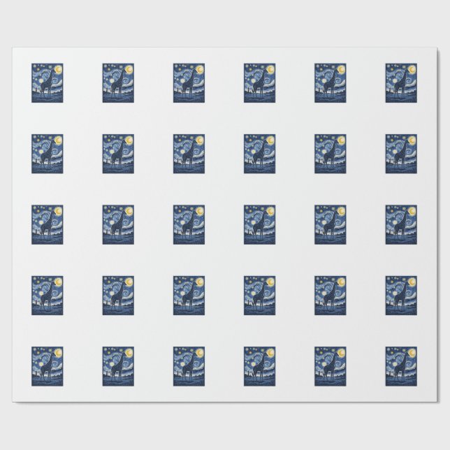 Giraffe Starry Night Vintage Wrapping Paper (Flat)