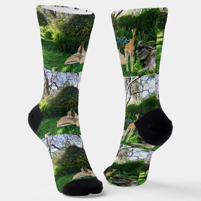Giraffe Story Book Time, Crew Socks (Angled)