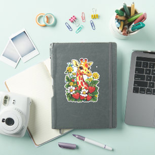Giraffe Strawberries and Flowers Graphic Cute Gira