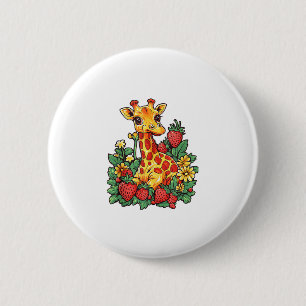 Giraffe Strawberries and Flowers Graphic Cute Gira 6 Cm Round Badge