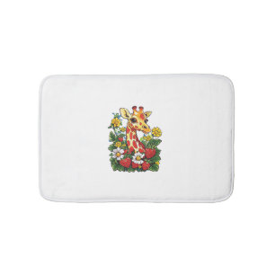 Giraffe Strawberries and Flowers Graphic Cute Gira Bath Mat