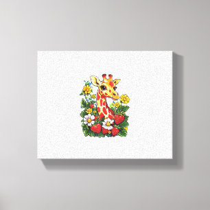 Giraffe Strawberries and Flowers Graphic Cute Gira Canvas Print