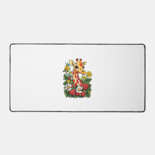 Giraffe Strawberries and Flowers Graphic Cute Gira Desk Mat
