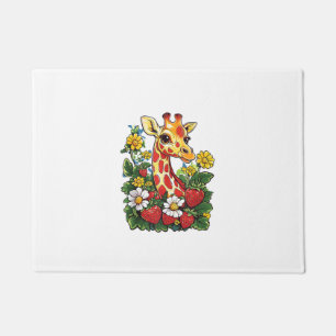 Giraffe Strawberries and Flowers Graphic Cute Gira Doormat