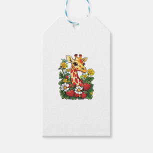 Giraffe Strawberries and Flowers Graphic Cute Gira Gift Tags