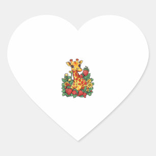 Giraffe Strawberries and Flowers Graphic Cute Gira Heart Sticker