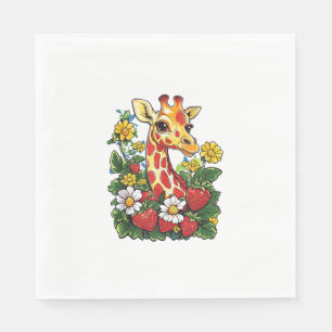 Giraffe Strawberries and Flowers Graphic Cute Gira Napkin