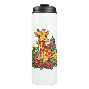 Giraffe Strawberries and Flowers Graphic Cute Gira Thermal Tumbler