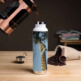 Giraffe stretching for leaves water bottle