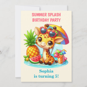 Giraffe Summer Splash Birthday Invitation Girl
