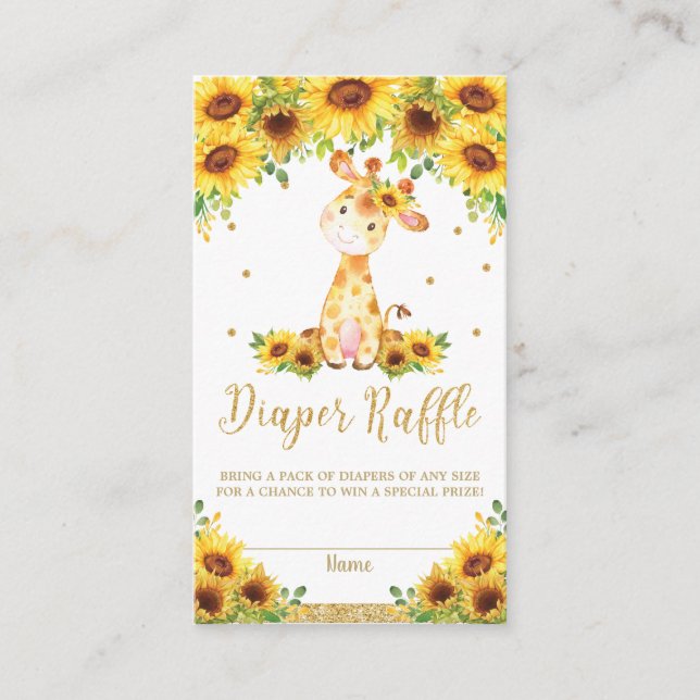 Giraffe Sunflower Baby Shower Diaper Raffle Enclosure Card (Front)