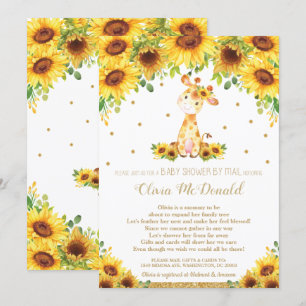 Giraffe Sunflower Floral Baby Shower by Mail Girl Invitation