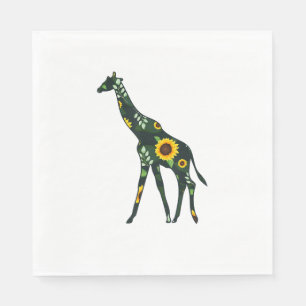 Giraffe Sunflower Girl Floral Ruminant Hawaiian Wo Napkin