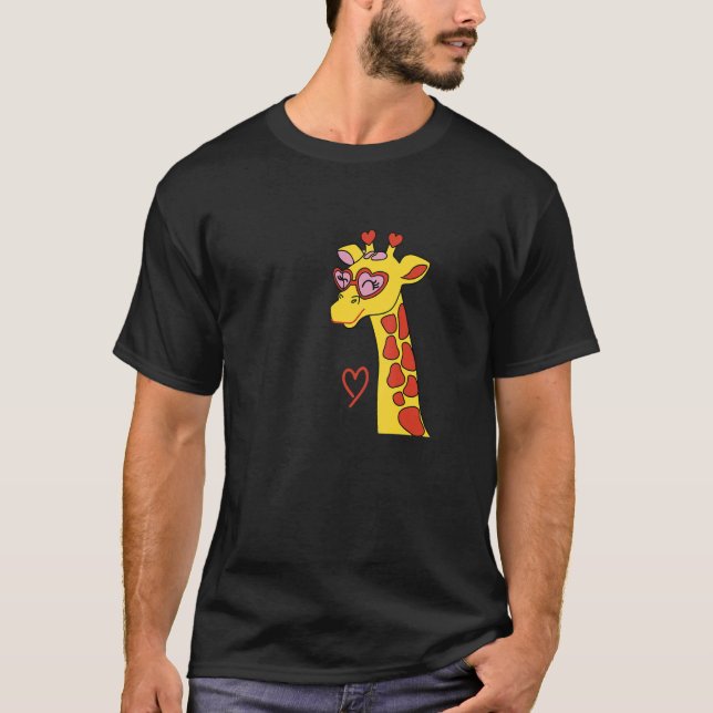 Giraffe Sunglass Heart Cute Safari Animal Zookeepe T-Shirt (Front)