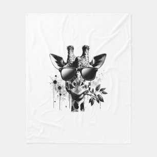 Giraffe & Sunglasses Vintage Urban Safari Animal W Fleece Blanket