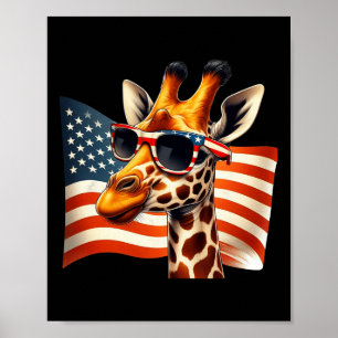 Giraffe Sungles American Flag Patriotic 4th Of Jul Poster