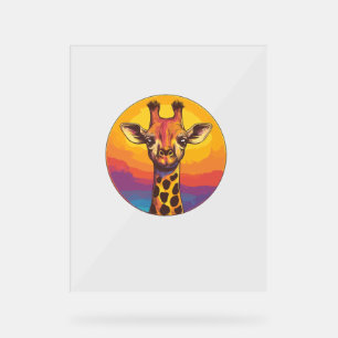 Giraffe Sunset Colourful Wildlife Illustration Acrylic Sign