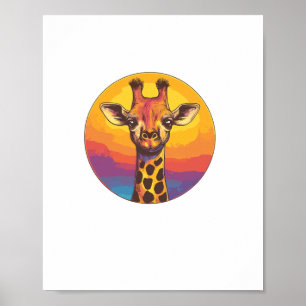 Giraffe Sunset Colourful Wildlife Illustration Poster
