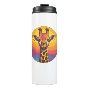 Giraffe Sunset Colourful Wildlife Illustration Thermal Tumbler