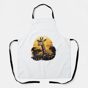 Giraffe Sunset Floral Animal Art Savanna Nature Wi Apron
