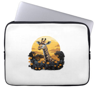 Giraffe Sunset Floral Animal Art Savanna Nature Wi Laptop Sleeve