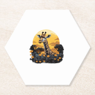 Giraffe Sunset Floral Animal Art Savanna Nature Wi Paper Coaster