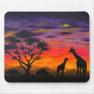 “Giraffe Sunset” Giraffe Scenic Art Mouse Pad