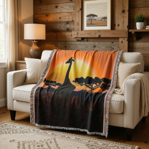 Giraffe Sunset Throw Blanket African Safari Wild