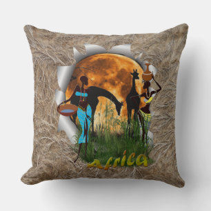 Giraffe, sunset & trendy African girls Cushion