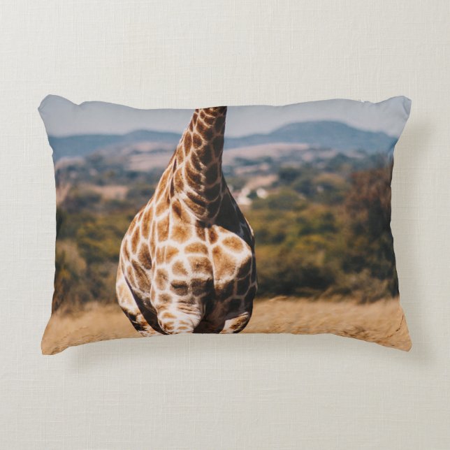 GIRAFFE SURROUNDED BY BROWN GRASS DECORATIVE CUSHION (Front)