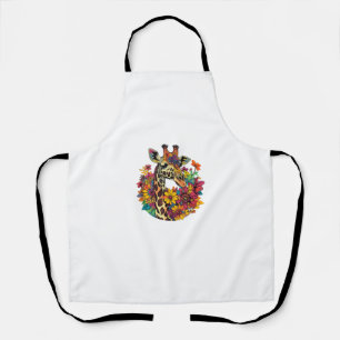 Giraffe Surrounded By Colourful Flowers _1 Apron