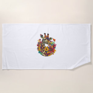 Giraffe Surrounded By Colourful Flowers _1 Beach Towel