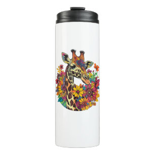 Giraffe Surrounded By Colourful Flowers _1 Thermal Tumbler
