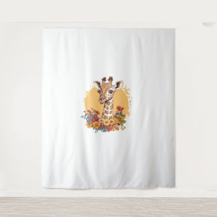 Giraffe Surrounded By Colourful Flowers Tapestry