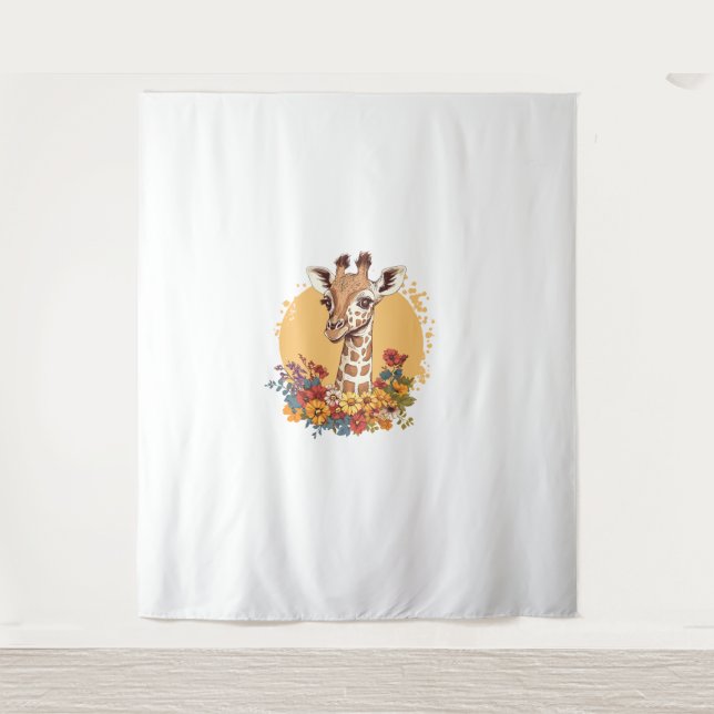 Giraffe Surrounded By Colourful Flowers   Tapestry (Front)