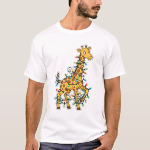Giraffe Tangled Christmas Lights Funny T-Shirt