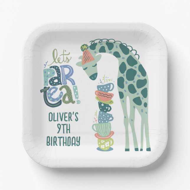 Giraffe Tea Party Kids Birthday Party Paper Plate (Front)