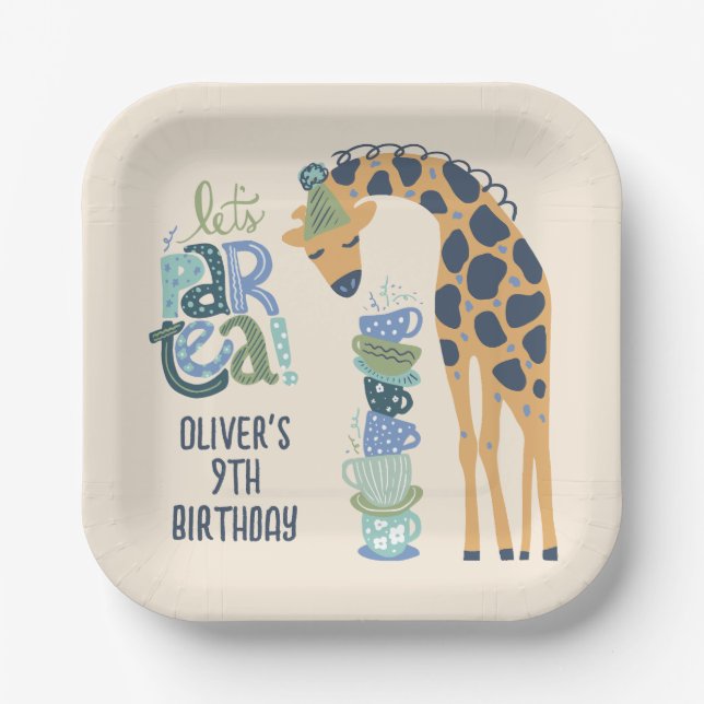 Giraffe Tea Party Kids Birthday Party Paper Plate (Front)